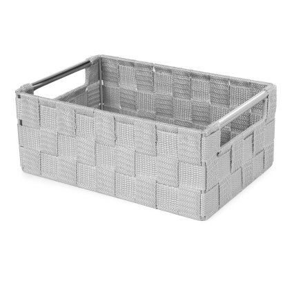 Compactor úložný košík s kovovými madly STAN - S, tkané pásky, 25 x 17 x 10 cm, šedý
