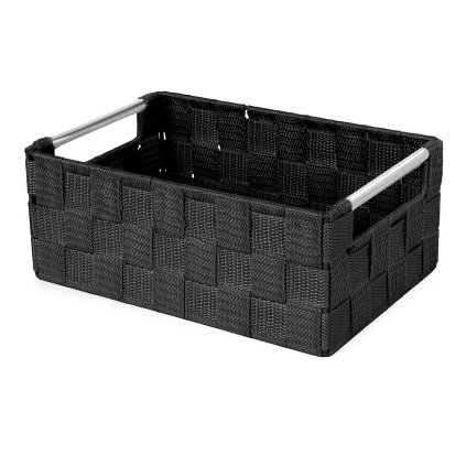 Compactor úložný košík s kovovými madly STAN - S, tkané pásky, 25 x 17 x 10 cm, černý