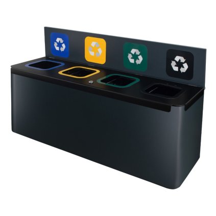 Závěsná sestava na tříděný odpad EKO WALL Station, 4 x 35L šedý