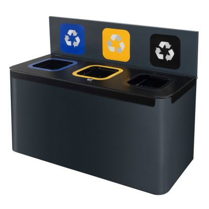Závěsná sestava na tříděný odpad EKO WALL Station, 3 x 35L, lakovaná ocel, šedá