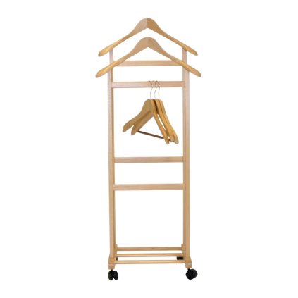 MAWA němý sluha na šaty, s přihrádkou na boty, dvojitý na kolečkách, přírodní