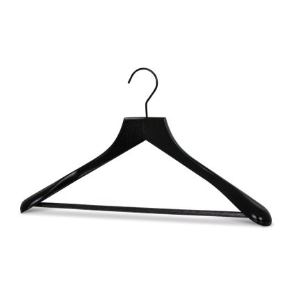 MAWA dřevěné ramínko ALL IN BLACK, s kalhotovou tyčí, rozšířené konce, 45 cm, černé