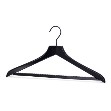 MAWA dřevěné ramínko ALL IN BLACK, s kalhotovou tyčí s vroubkováním, 45 cm, černé