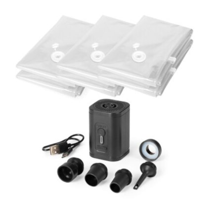 Hlavní foto setu elektrické vakuové pumpy Compactor a vakuových úložnbých pytlů Aspispace