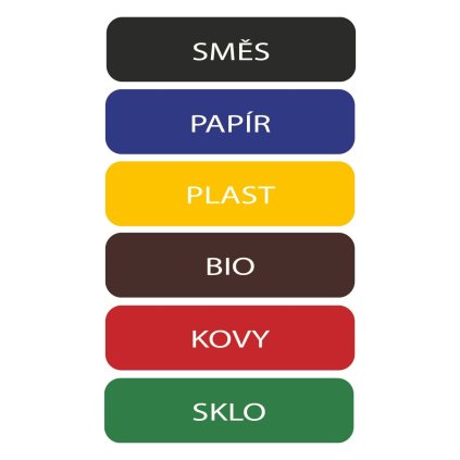 Sada samolepek pro tříděný odpad, 6 ks