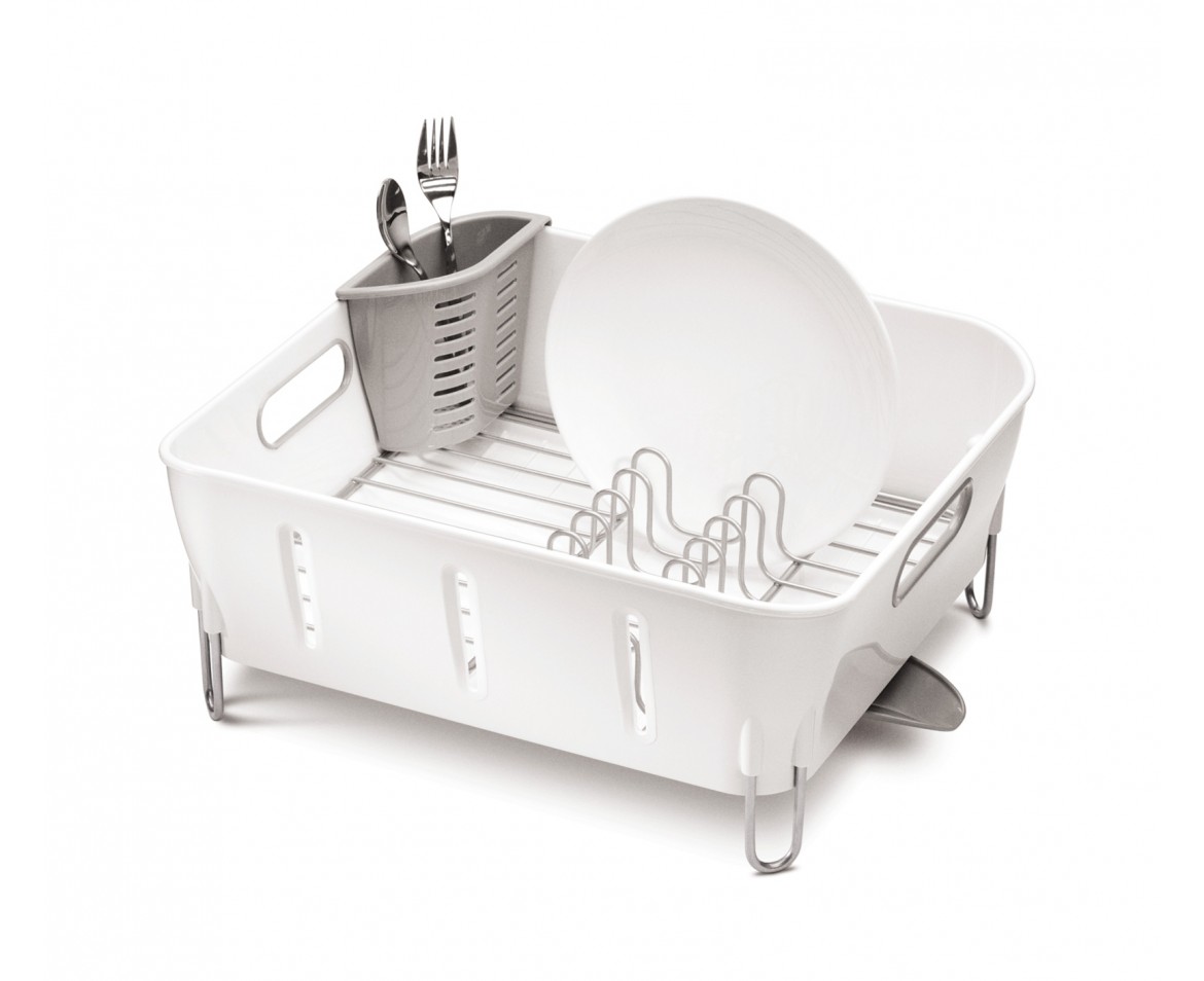 Levně Odkapávač na nádobí Simplehuman – Compact, bílý plast