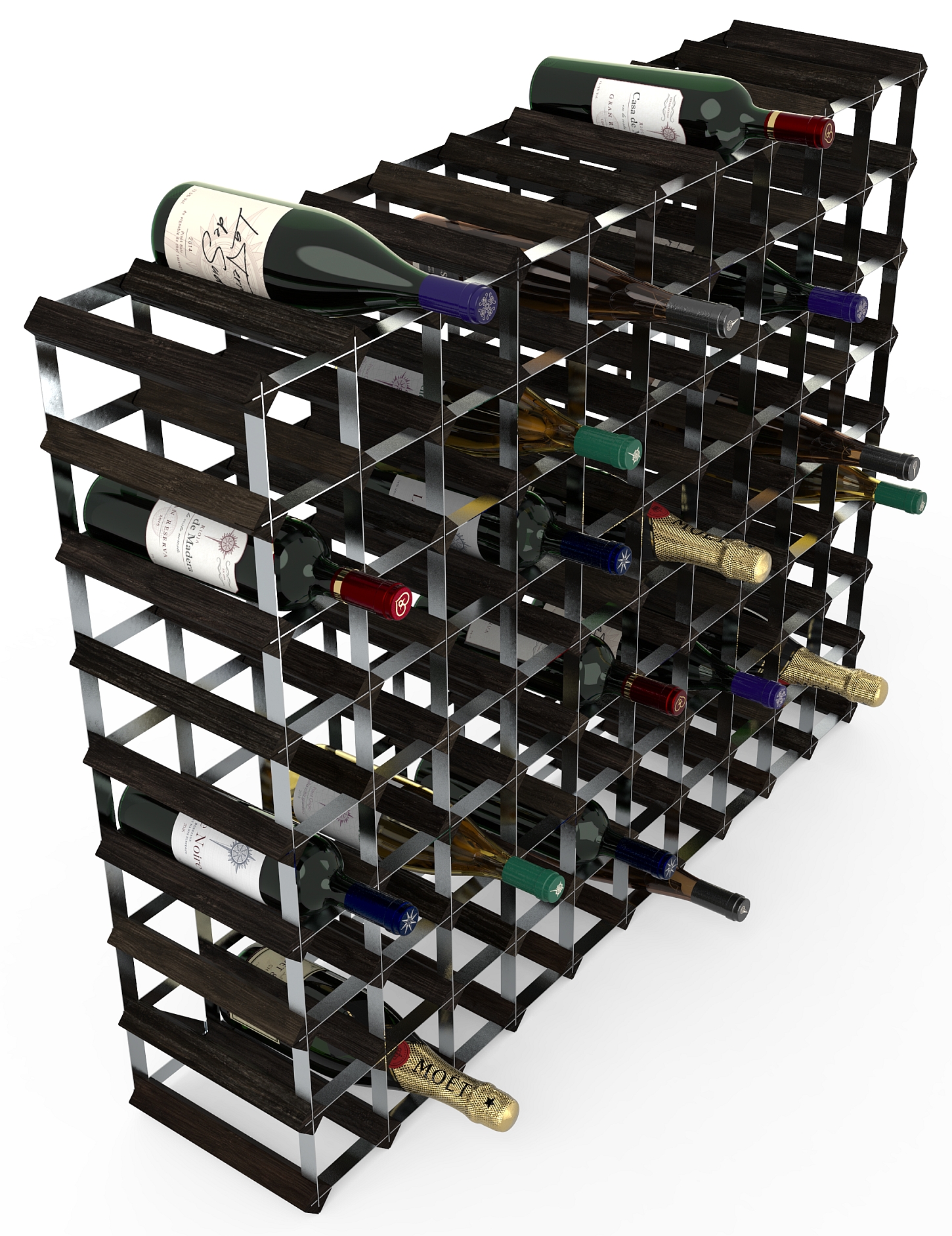 Stojan na víno RTA na 90 lahví, černý jasan - pozinkovaná ocel / rozložený