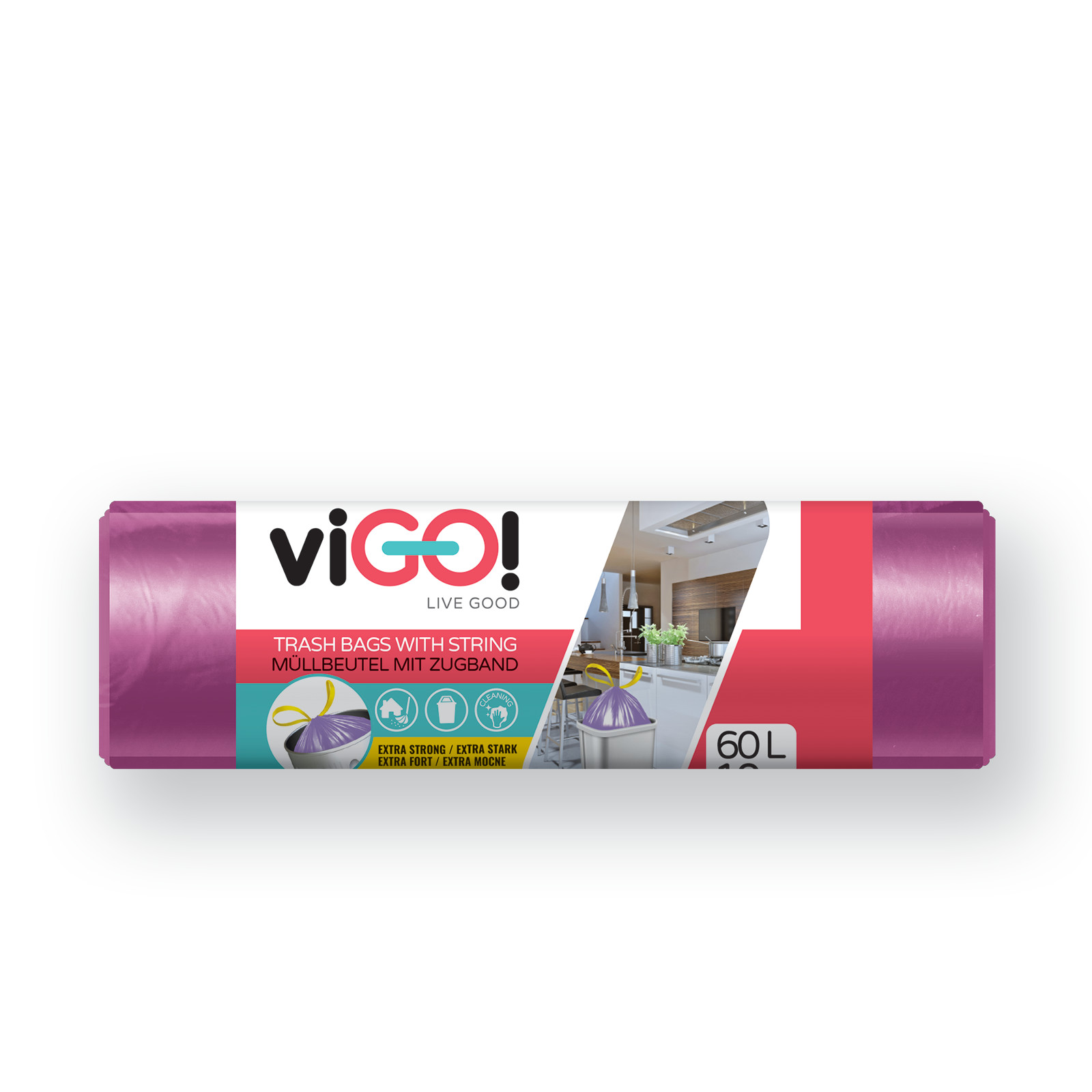 Levně Vigo pytle na odpadky zatahovací, 60 l, 60x70 cm, 27 mc, LDPE, fialové, 10 ks