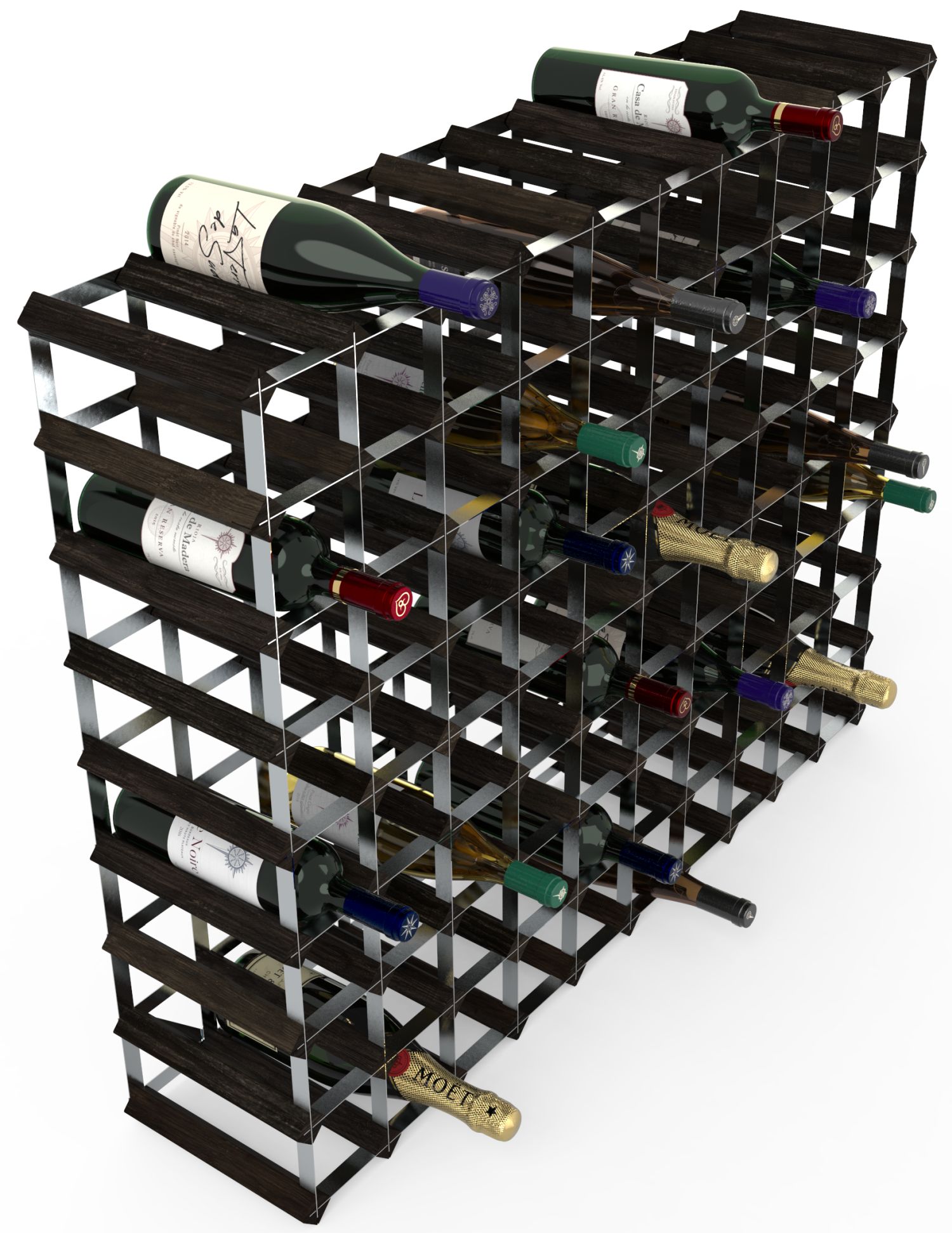 Stojan na víno RTA na 90 lahví, černý jasan - pozinkovaná ocel / sestavený
