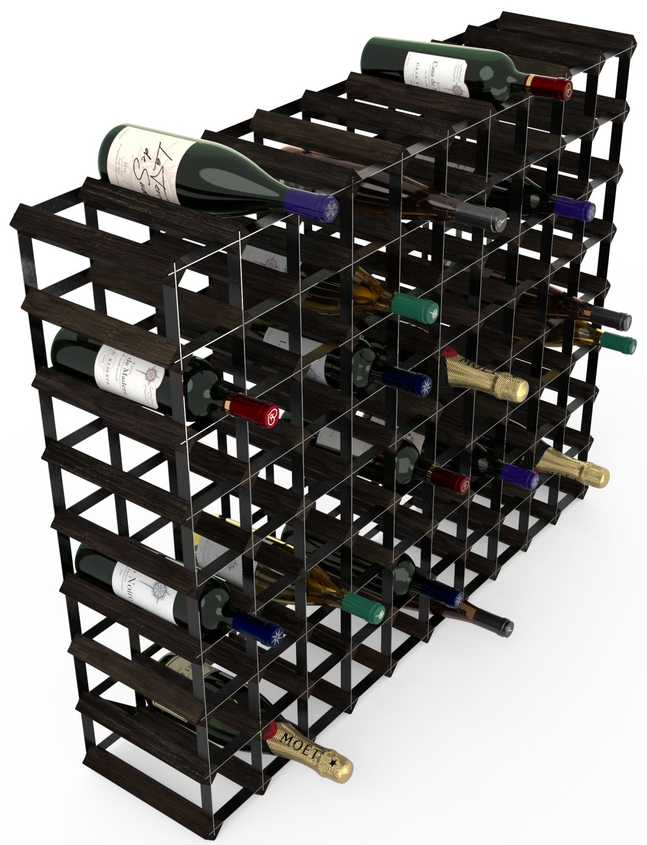Stojan na víno RTA na 90 lahví, černý jasan - černá ocel / sestavený