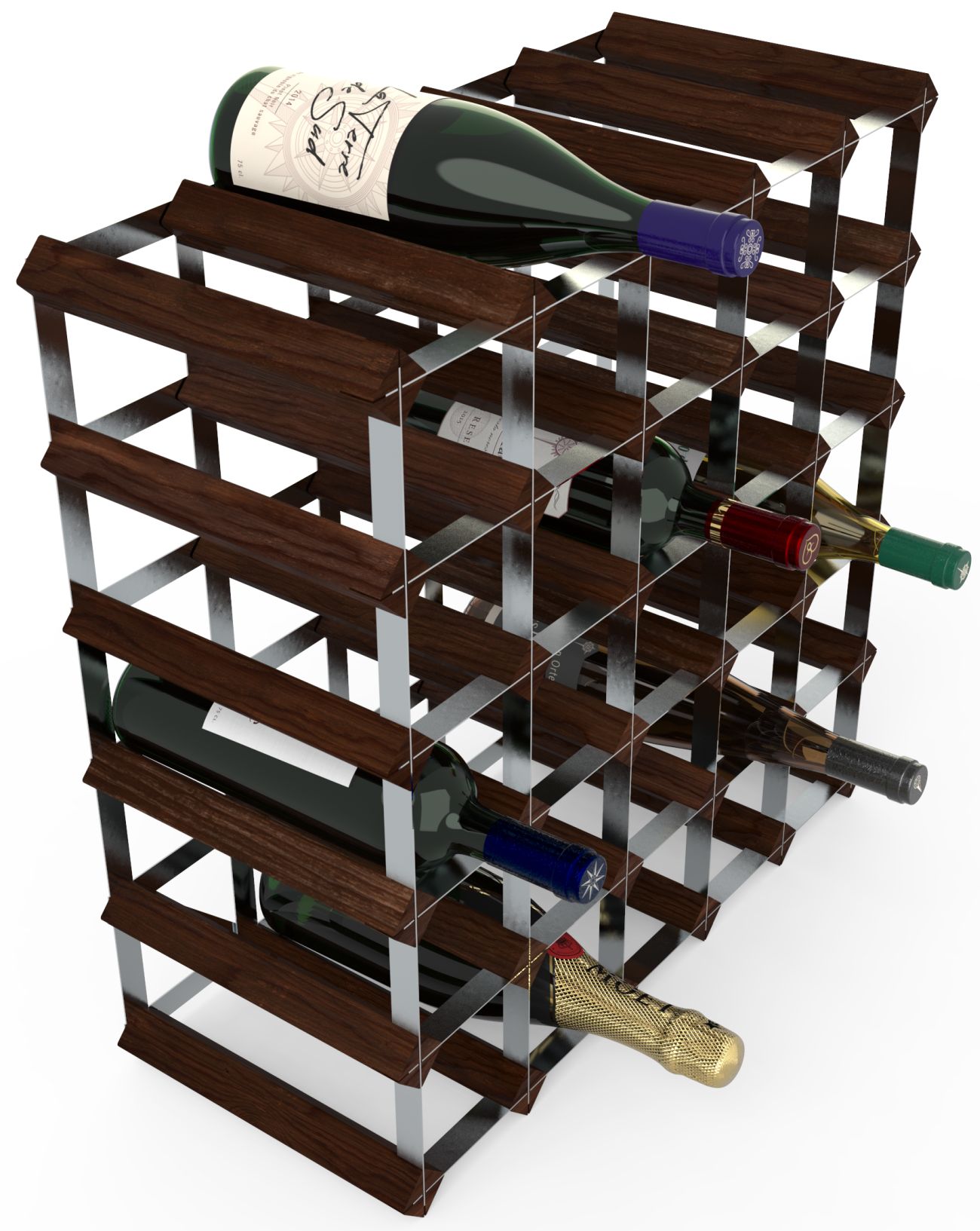 Stojan na víno RTA na 30 lahví, tmavá borovice - pozinkovaná ocel / rozložený