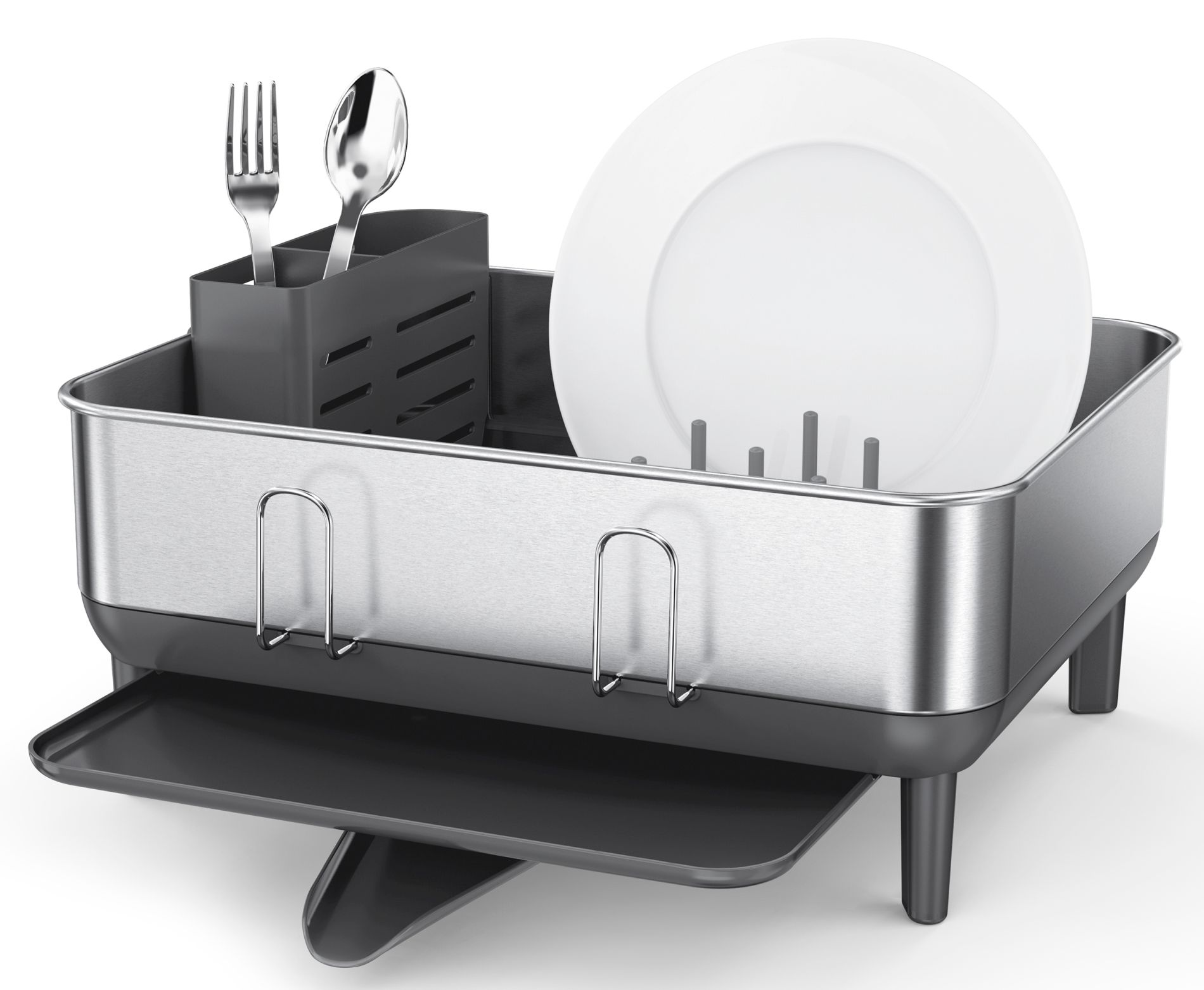 Levně Odkapávač na nádobí Simplehuman Compact, rám z nerez oceli, šedý plast, FPP