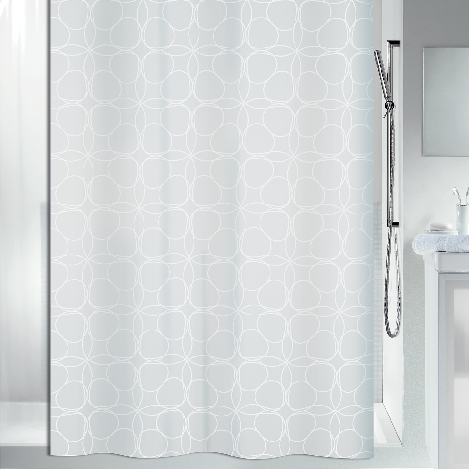 Spirella sprchový závěs FILIGRAN, abstraktní motiv, bílý, 180 x 200 cm, polyester