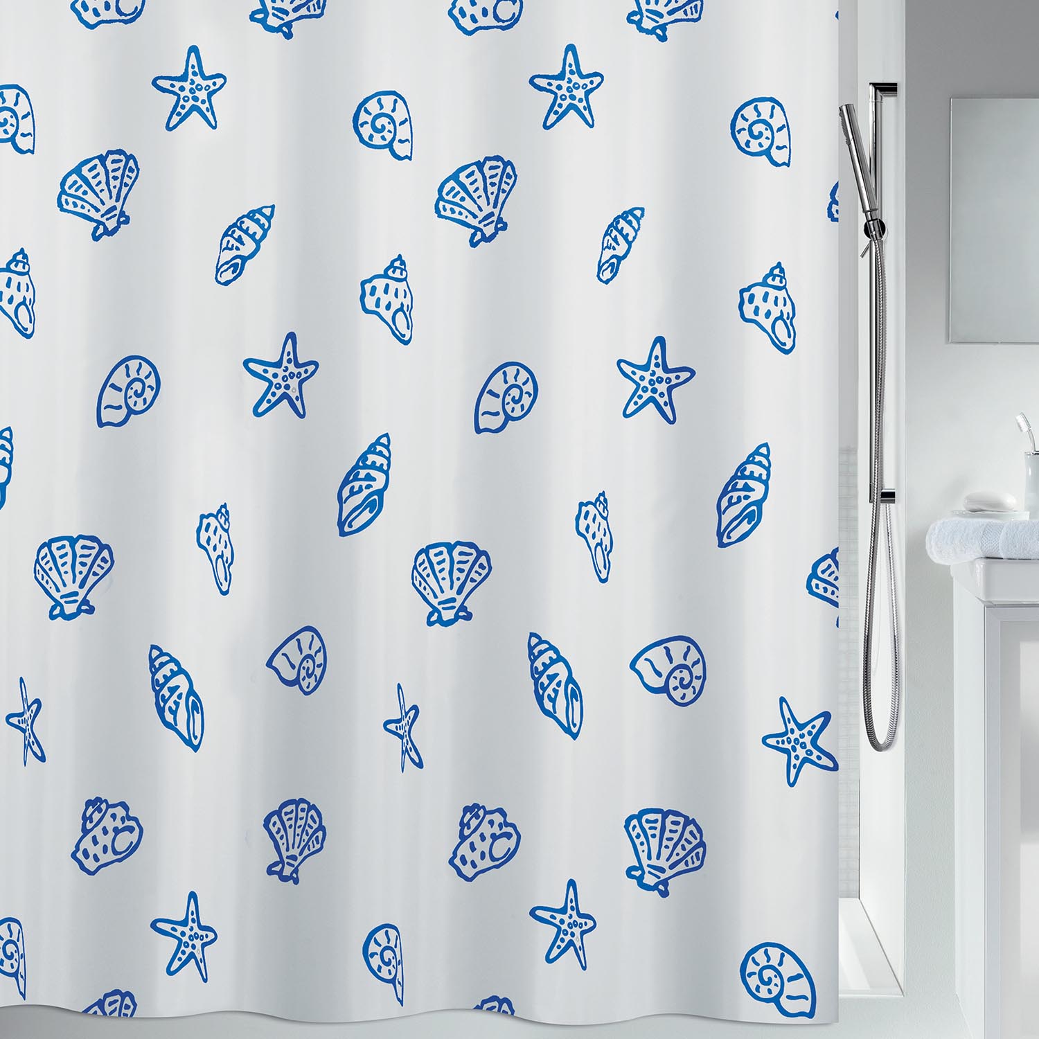Spirella sprchový závěs CONCHA, motiv mušlí, bílý, 180 x 200 cm, polyester