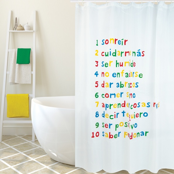 MSV sprchový závěs PROPOSITOS, dětský motiv, bílý, 180 x 200 cm, polyester, s kroužky