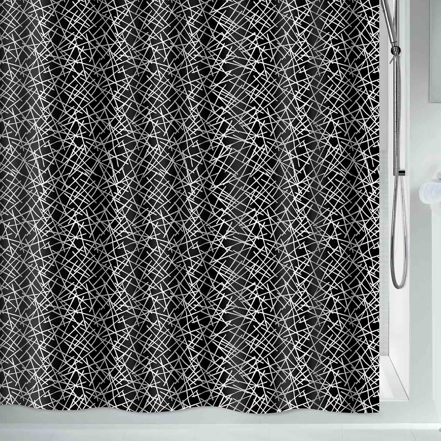 Spirella sprchový závěs LINES, abstraktní. černý, 120 x 200 cm, polyester