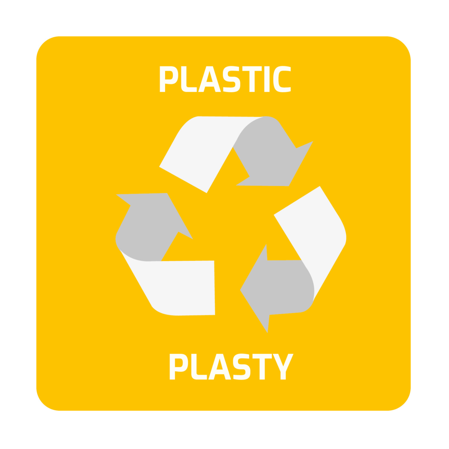 Levně Samolepka pro odpadkový koš pro tříděný odpad - PLAST, žlutá, 12 x 12 cm