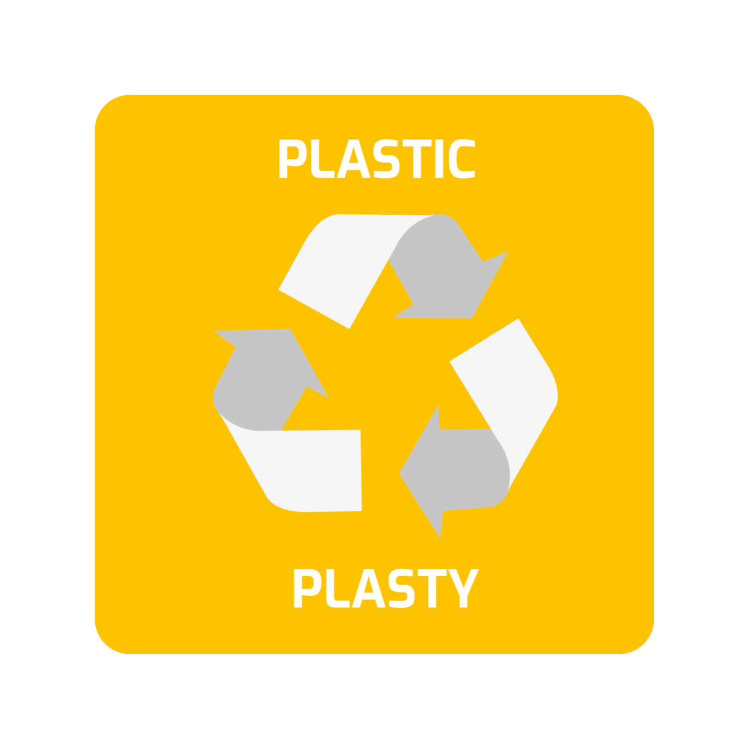 Levně Samolepka pro odpadkový koš pro tříděný odpad - PLAST, žlutá, 8 x 8 cm