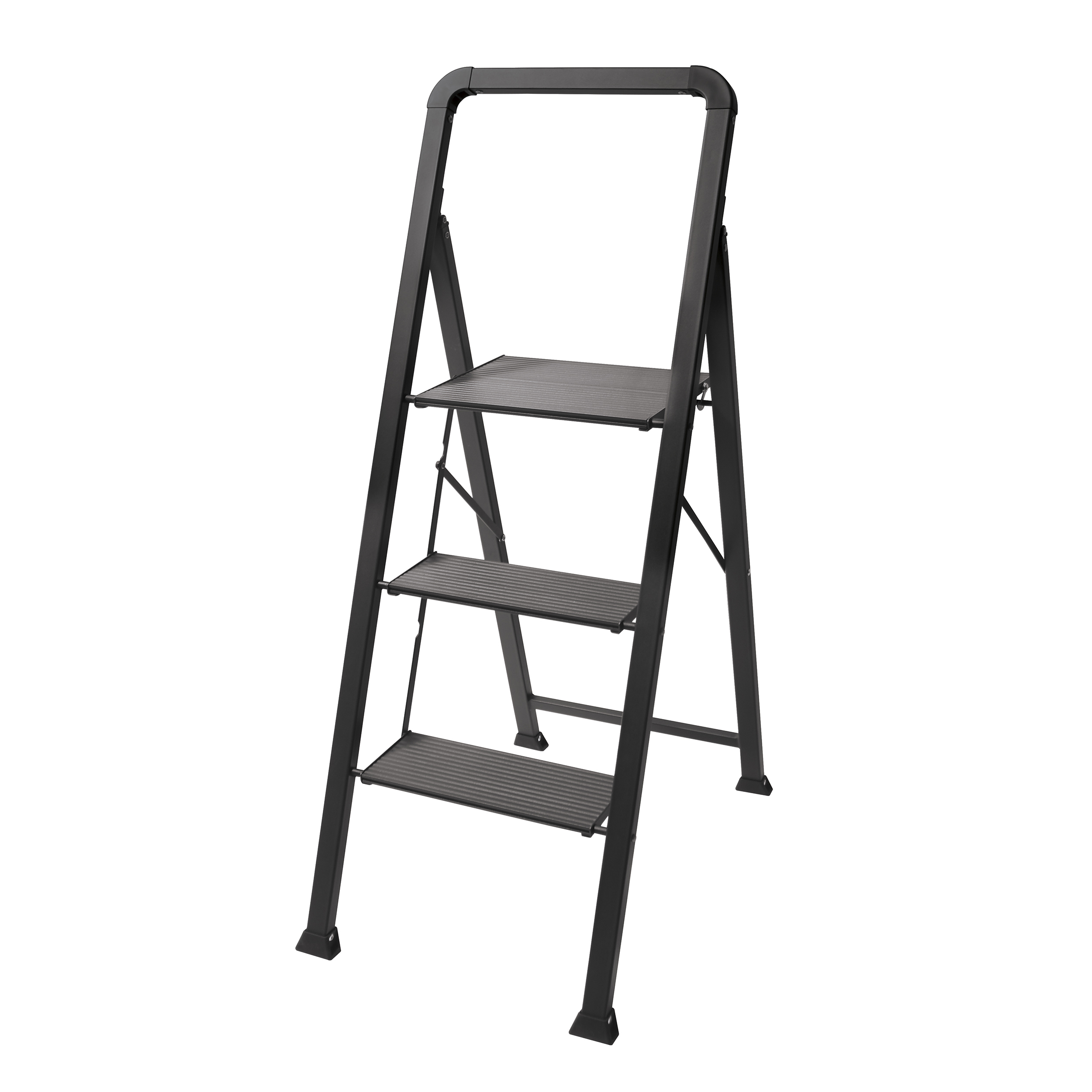 Levně MSV 3stupňové skládací ocelové štafle do 150 kg (62 x 42,5 x 108 cm) matná černá