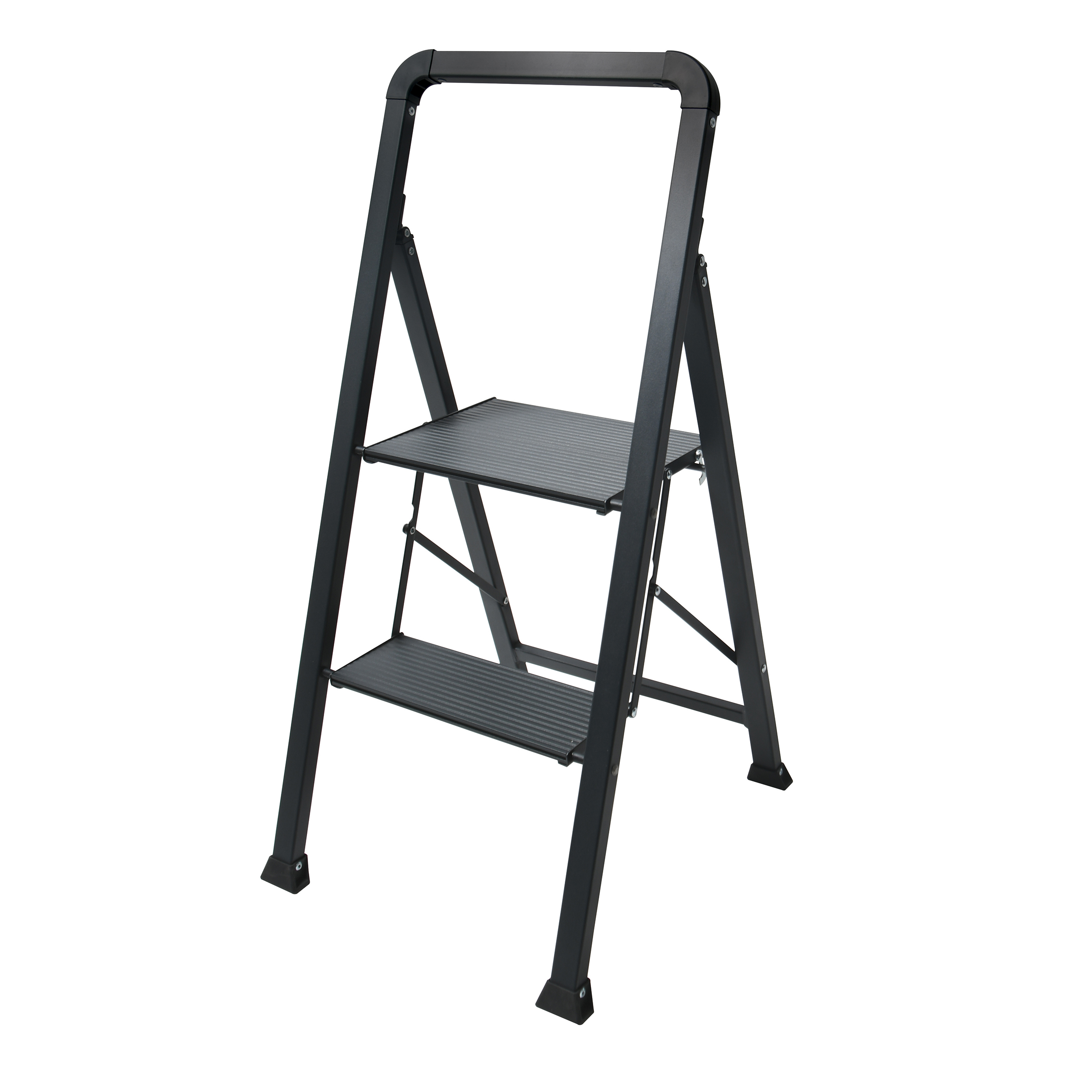 Levně MSV 2stupňové skládací ocelové štafle do 150 kg (47,5 x 42,5 x 85 cm) matná černá