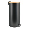 Spirella pedálový odpadkový koš ADONIS, matná černá ocel, bambusové víko, 30 L
