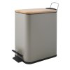 Pedálový odpadkový koš ERIK, šedohnědá ocel, s bambusovým víkem, 5 L