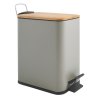 Spirella pedálový odpadkový koš ERIK, šedohnědá ocel, s bambusovým víkem, 5 L