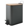 Pedálový odpadkový koš ERIK, tmavě šedá ocel, s bambusovým víkem, 5 L