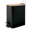 Pedálový odpadkový koš ERIK, matná černá ocel, s bambusovým víkem, 5 L