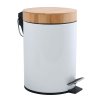 MSV pedálový odpadkový koš AZA, bílá ocel, bambusové víko, 3 L