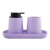Matně fialový dávkovač mýdla s kelímkem na podnosu