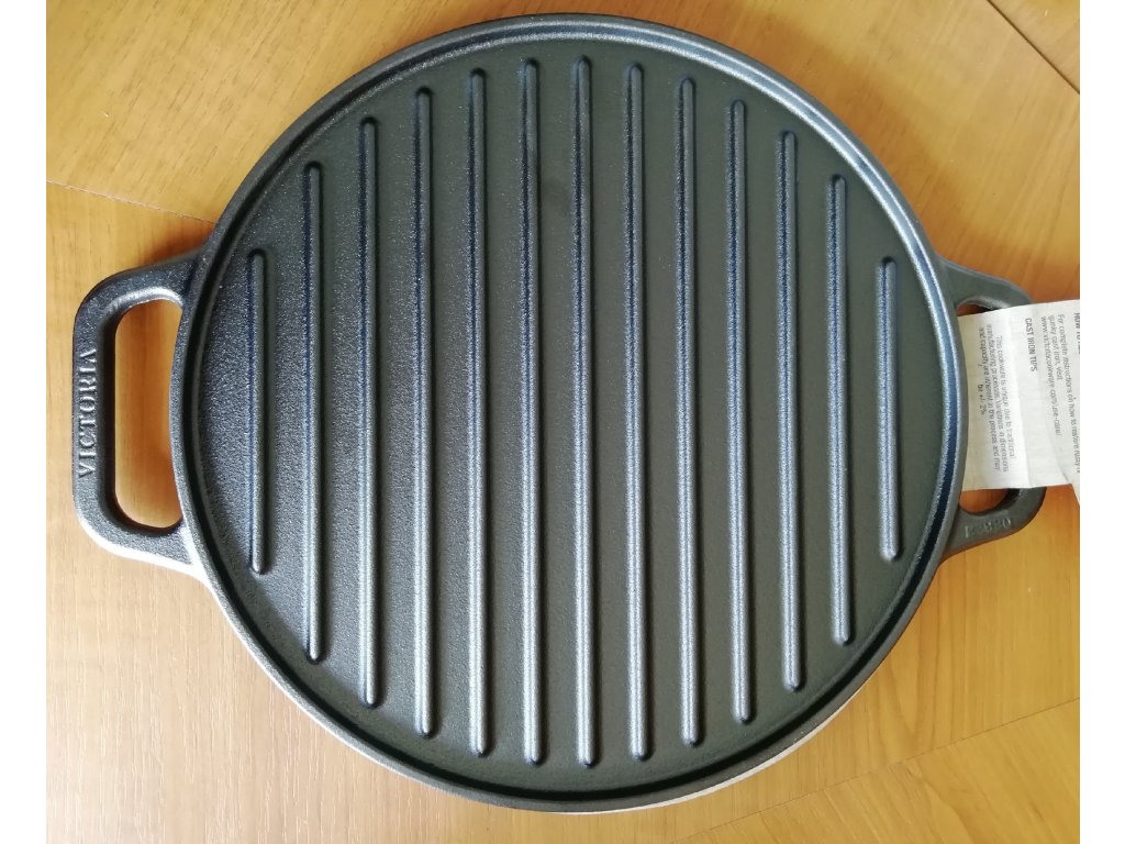 EOTVIA Round Cast Iron Frying Pan,Round Cast Iron Griddle,Cast Iron Griddle  Reversible Dual Handle Ribbed Round Cast Iron Frying Pan for Gas Electric