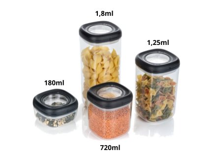 Dózy do spíže, průzračné, plné sypkých ingrediencí, více velikostí