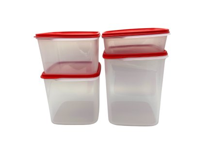 Sada 4Ks nádob do lednice tupperware červené víko hranaté