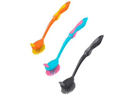 Kartáč na nádobí Kochblume s pevnými nylonovými štětinami. Silný na nečistoty, šetrný k povrchům, vhodný do myčky. barvy