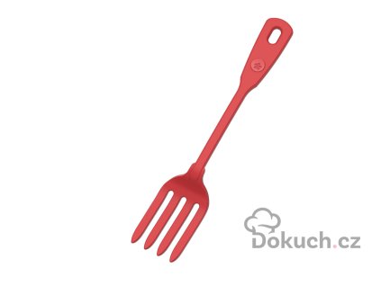Kuchyňská vidlička Kochblume z BPA-free silikonu s nerezovým jádrem. Stylový retro design, odolnost do 260 °C, šetrná k nádobí a vhodná do myčky, červená
