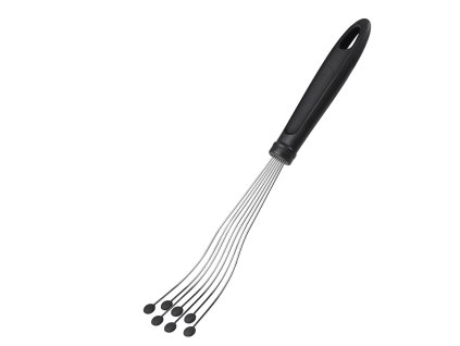 Talířová metla Kochblume s nerezem a silikonovými kuličkami. Ideální do mělkých talířů a pánví, šetrná k nádobí, odolná do 260 °C a vhodná do myčky, antracit