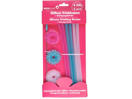 Kochblume, set brček na pití, extra dlouhé, mix barev, rozlišovací květinou a kartáčkem na čištění,set