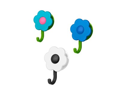 Háček Kochblume s přísavkou, tvar květiny, do kuchyně či koupelny,barvy