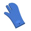Silikonové rukavice Kochblume z BPA-free silikonu. Odolné do 260 °C, protiskluzové, kryjí ruce i předloktí a usnadňují bezpečnou manipulaci s horkým nádobím,modrá