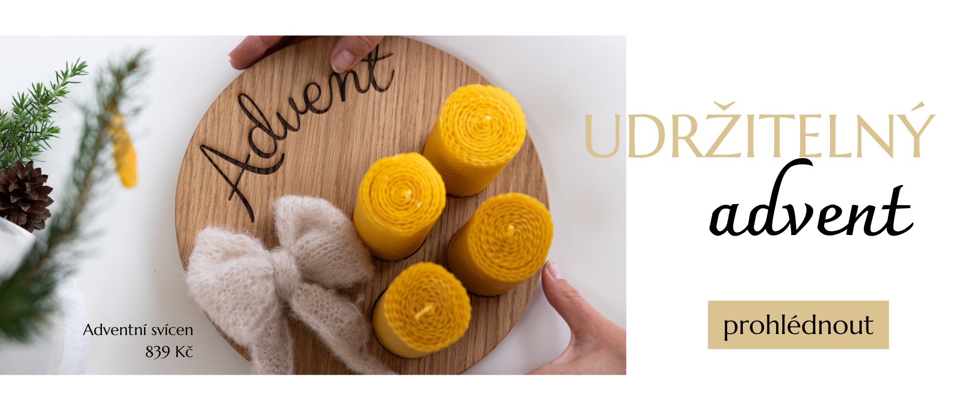 Dubový svícen advent a včelí svíčky