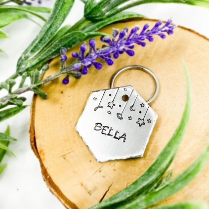 Známka pro psa ručně ražená Vesmír tvar hexagon