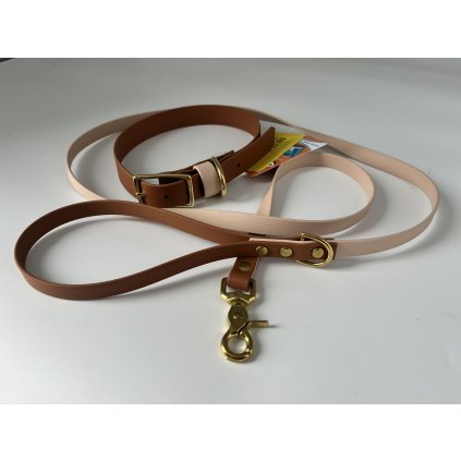 Set Tradiční obojek Standard hnědá & krémová + Mini vodítko 150 cm