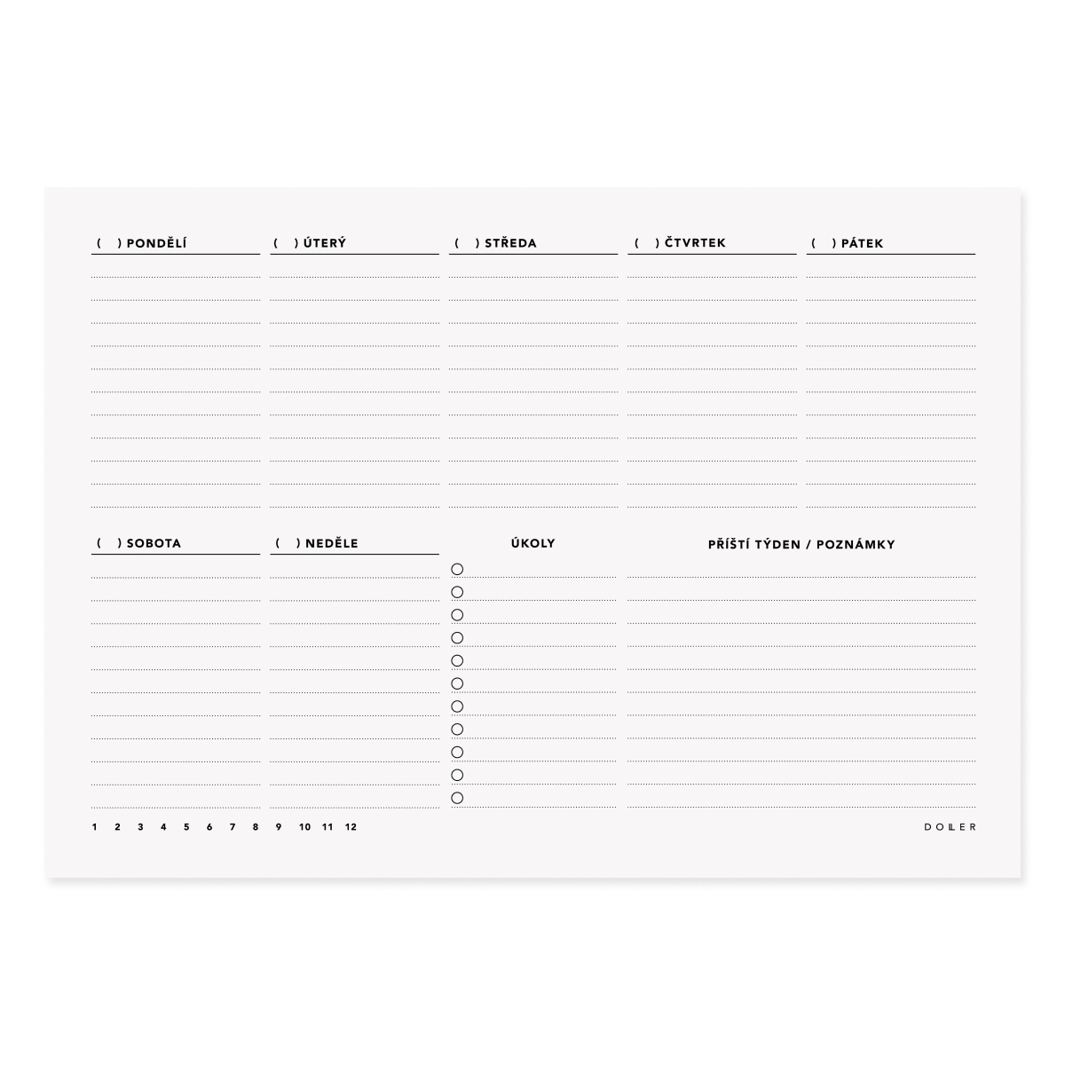DOLLER Kalendář týdenní A4 / nedatovaný