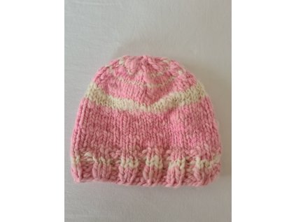 Čepice - merino / růžovo-bílá