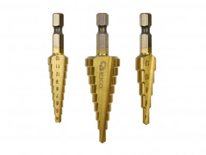 25634 hss tin stupnovy vrtak sada 3ks 3 12mm 4 12mm 4 20mm hex geko g38570