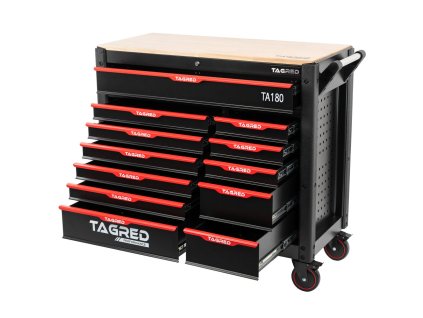 Dílenský vozík na nářadí (prázdný) s dřevěnou deskou, velký, 12 zásuvek, Tagred TA180 1