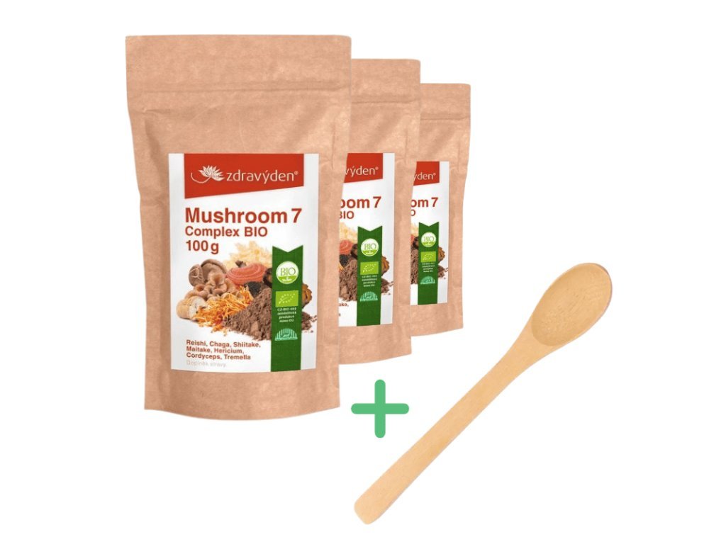 Komplex 7 vitálnych húb BIO – 3 kusy + bambusová lyžička zdarma