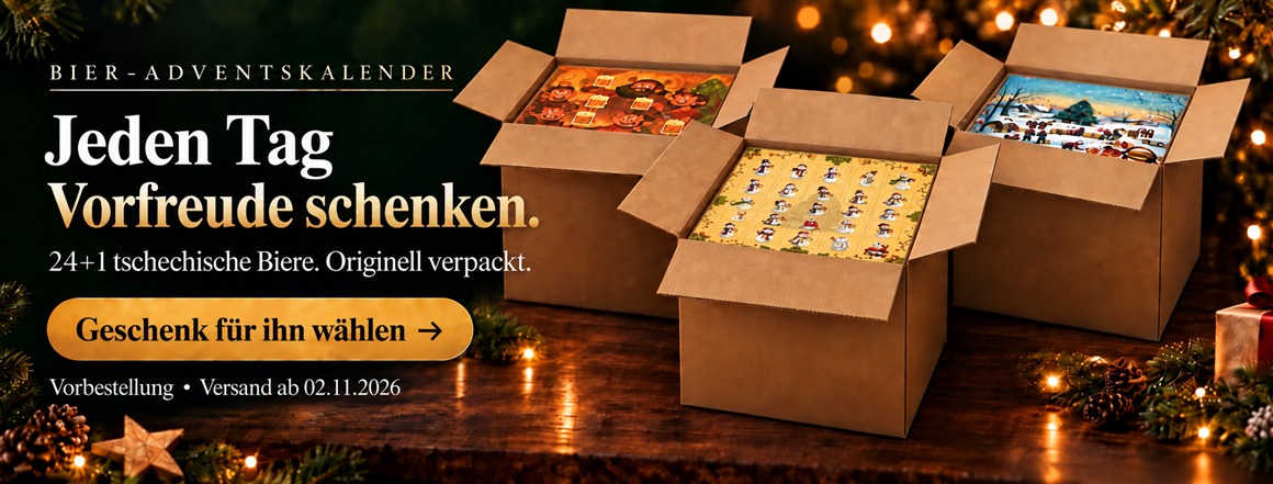 Bier-Adventskalender mit 24+1 tschechischen Bieren – ein originelles Geschenk für ihn. Vorbestellung, Versand ab 2. November 2026.