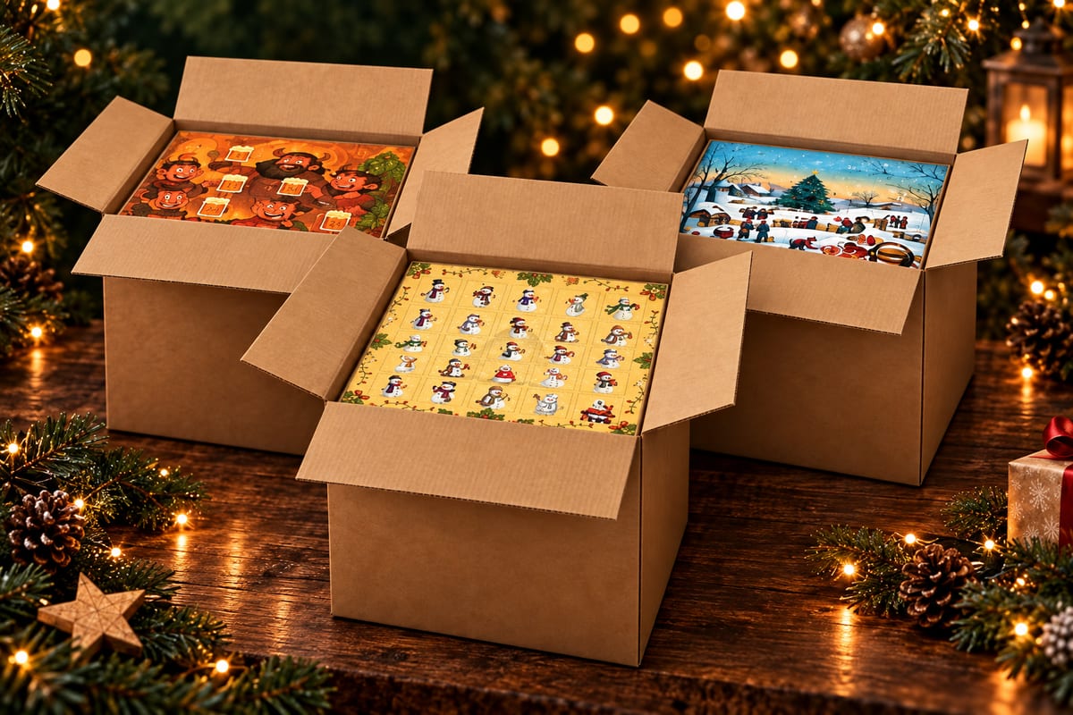 Tři otevřené pivní adventní kalendáře bez reklamního textu